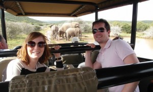 Janette Smith and boyfriend Tony encounter a family of elephants on safari in South Africa